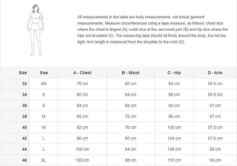 B Vertigo Size Chart