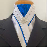 HHD Dressage White Stock Royal Blue, and Silver Piping with Swarovski Elements