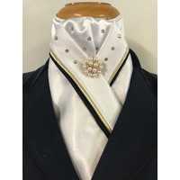 HHD Dressage White Stock Rose Gold, and Black Piping with Gold Swarovski Elements