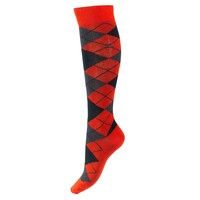 Horze Alana Checked Summer Socks - Firey Red/Magnet Grey - Size: 36-38