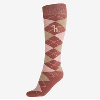 Horze Alana Checked Summer Socks - Light Mahogany/ Sesame Light Grey