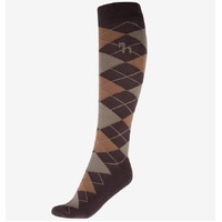 Horze Alana Checked Sock- French Roast Dark Brown/ Greige Size: 36-38 only