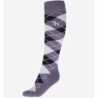 Horze Alana Checked Sock- Grey Ridge Violet/ Snow White Size: 29-35 Only