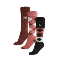 Horze Bamboo Knee Socks (3-Pack) - Black/ Marasala Red