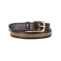 Horze Ladies Narrow Crystal Belt - Dark Brown and Gold