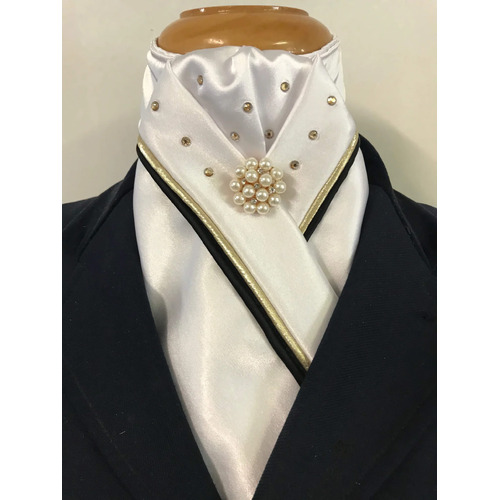 HHD Dressage White Stock Rose Gold, and Black Piping with Gold Swarovski Elements