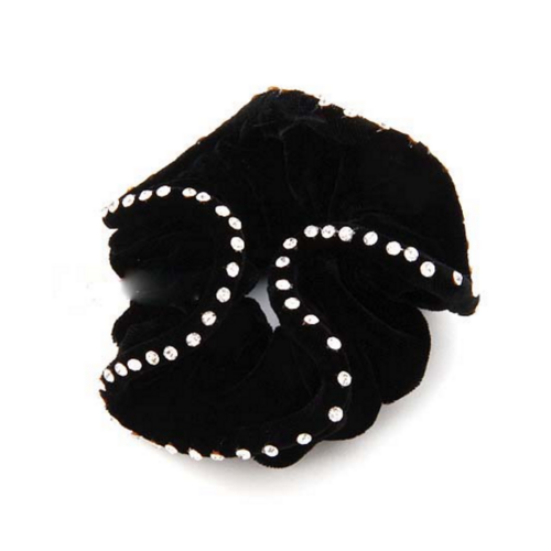 Black Velvet Hair Scrunchie with Crystals