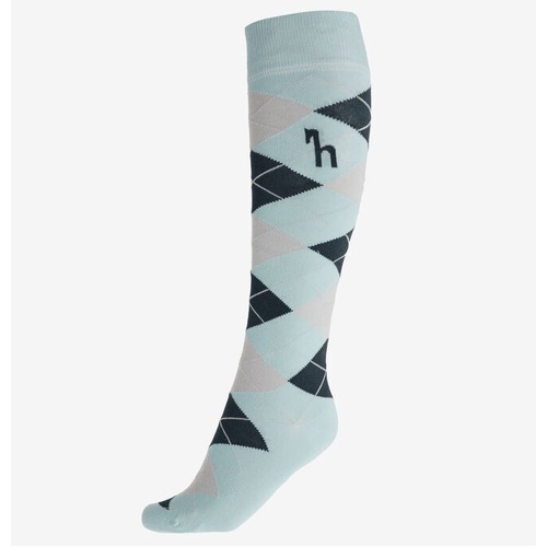 Horze Alana Checked Summer Socks - Corydalis Light Blue/ Pebble Grey