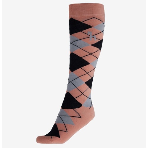 Horze Alana Checked Summer Socks - Peach Amber Pink/ Black