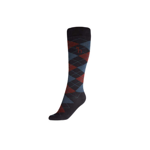 Horze Alana Checked Summer Socks - Dark Navy/ Burgundy Red Mahogany
