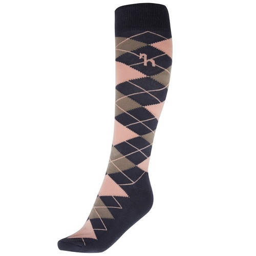 Horze Alana Checked Sock- Blackened Pearl Grey/ Coral Pink