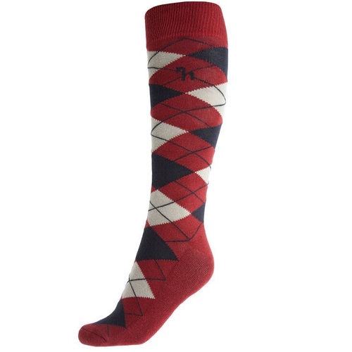 Horze Alana Checked Sock- Merlot Wine Red/ Dark Navy