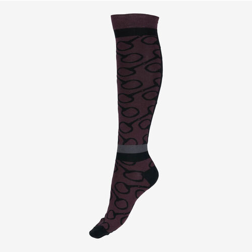 Horze Jacquard Knit Riding Knee Socks - Eggplant Dark Purple/ Black