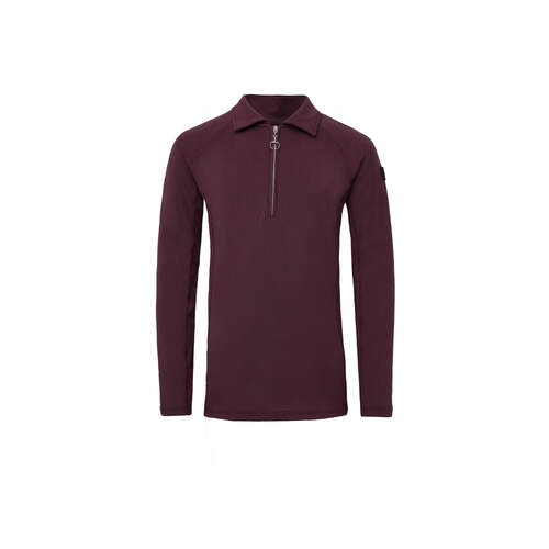 Horze Tiana Pique Long Sleeve Shirt - Burgundy Red Mahogany - Size: AU 10 Only