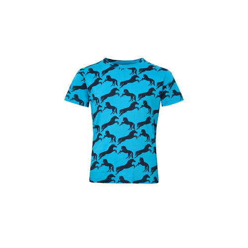Horze Micky Kids Printed Organic Cotton T-Shirt - Hawaiian Blue