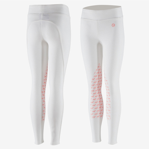 Horze Active JR Silicone Horse Grip Tights - White/Powder Pink