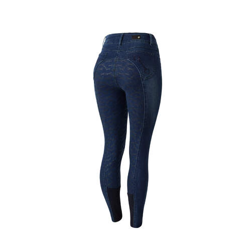 Horze Kaia Denim Silicone Full Seat Breeches with Crystals - Denim Blue- Size 34 (AU 6) Only