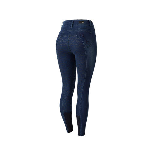 Horze Kaia Denim Silicone Full Seat Breeches with Crystals - Denim Blue