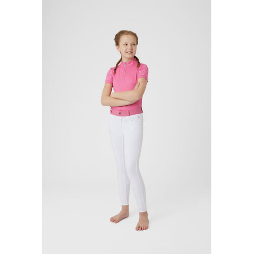 Horze Lilian JR Full Seat Breeches White/ Azalea Pink w/Silver Glitter