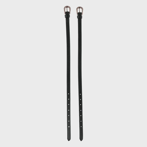 Horze Marseille Leather Spur Straps - Black with Rose Gold Crystal Buckle