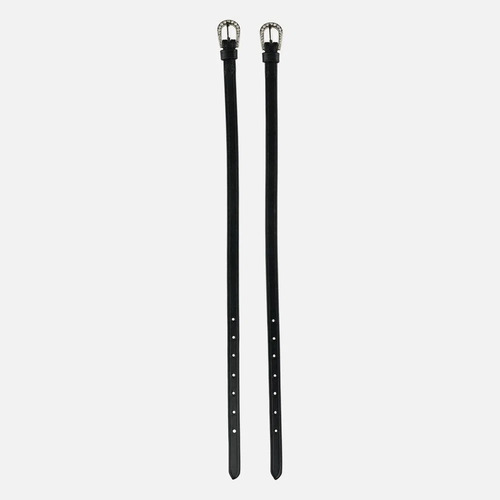 Horze Marseille Leather Spur Straps - Black with Silver Crystal Buckle