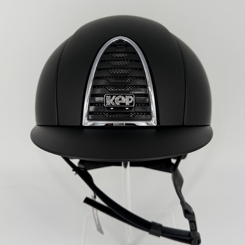 In Stock - KEP Helmet Chromo 2.0 Matt Black, Silver and Crystal Logo