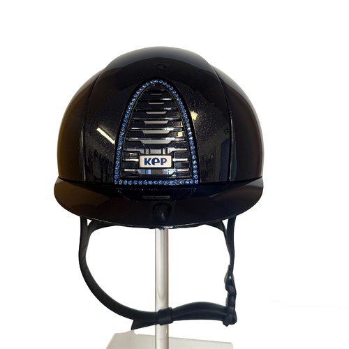 In Stock - KEP Helmet Chromo 2.0  Diamond Blue with Polo Visor, and Swarovski Crystal Frame in Sapphire