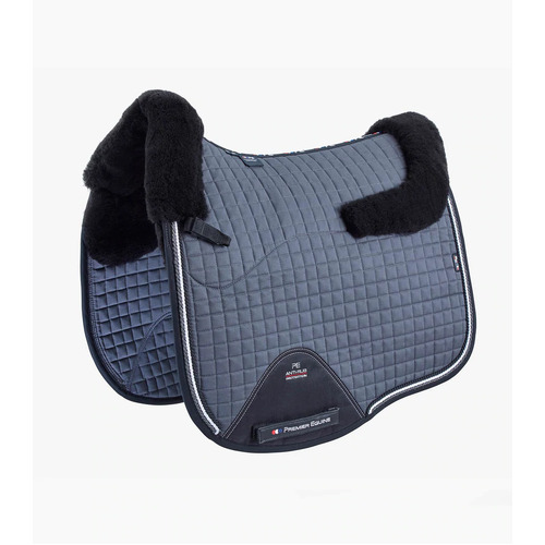 PEI Close Contact Merino Wool European Dressage Saddle Pad - Grey/Black Wool - Full