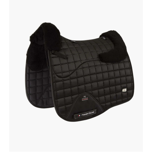 PEI Atlantis Satin Wool Dressage Saddle Pad - Black / Black Wool - Full size
