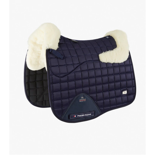PEI Atlantis Satin Wool Dressage Saddle Pad - Navy/Natural Wool - Full size