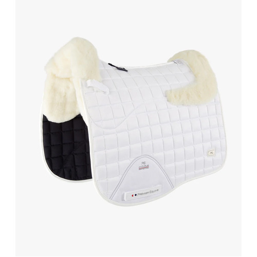 PEI Atlantis Satin Wool Dressage Saddle Pad - White / Natural Wool - Full size
