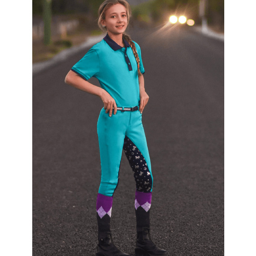 Peter Williams Childs Unicorn Printed Pull-on Jodhpurs - Turquoise 