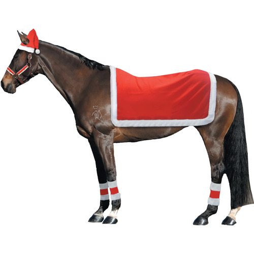 Christmas Horse Riding Set - Santa Hat, Quarter Sheet, Leg Wraps, 3 Piece Bridle Set